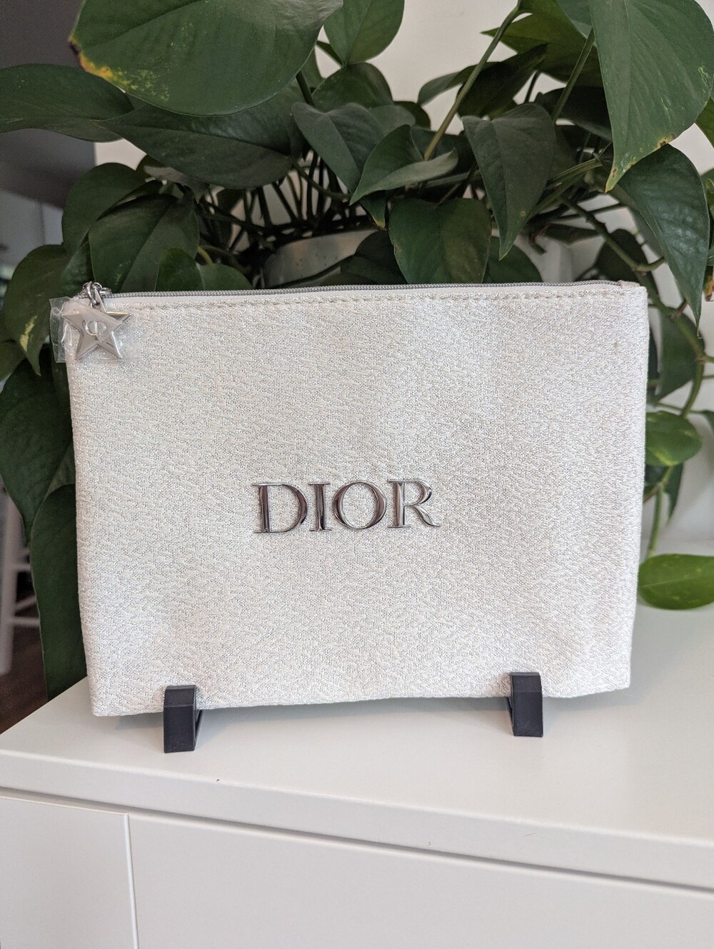 Dior Beauty Silver-White Sparkle Zip Cosmetic Pouch